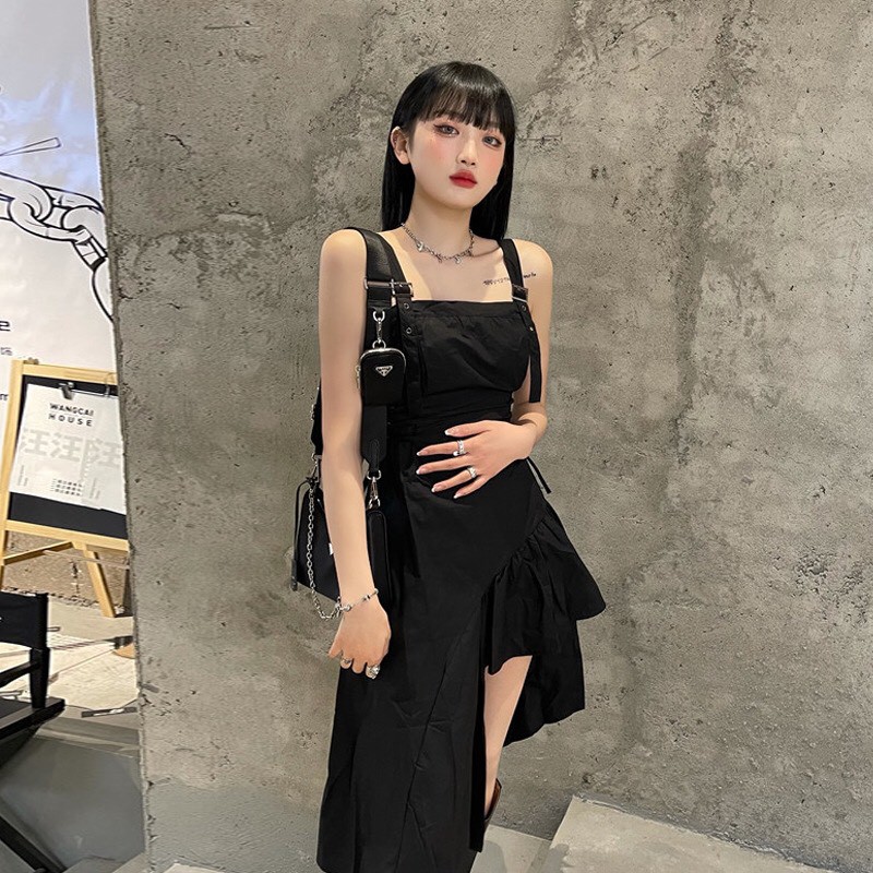 Váy suông 2 dây đuôi cá lệch vạt thắt dây eo dáng dài tiểu thư phong cách hàn quốc_ranstore | BigBuy360 - bigbuy360.vn