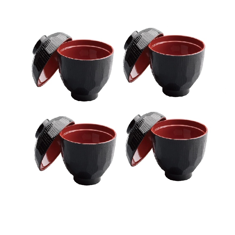 Daiso Chén Đen Có Nắp Yamanaka-Nuri 9.5Cm Soup Bowl With Lid Outside Black Inside Vermilion And Tortoise Shell Pattern