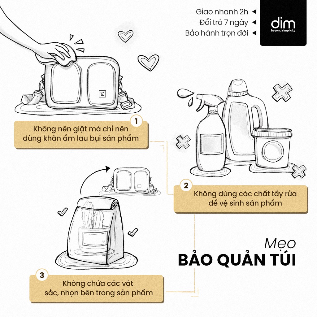 Túi đeo chéo DIM Double Bag Nam Nữ mini, chất liệu chống thấm nước