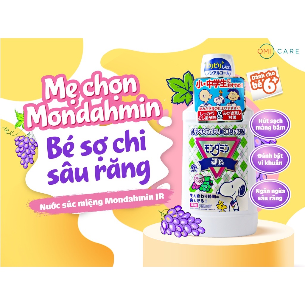 Nước Súc Miệng Cho Trẻ Em 6-15 Tuổi Hương Nho Mondahmin JR. Nhật Bản (Chai 600ml)