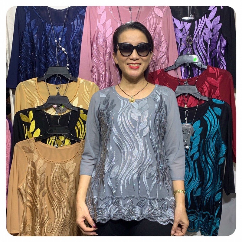 Áo thun voan trung niên cao cấp giao hoa văn ngẫu nhiên