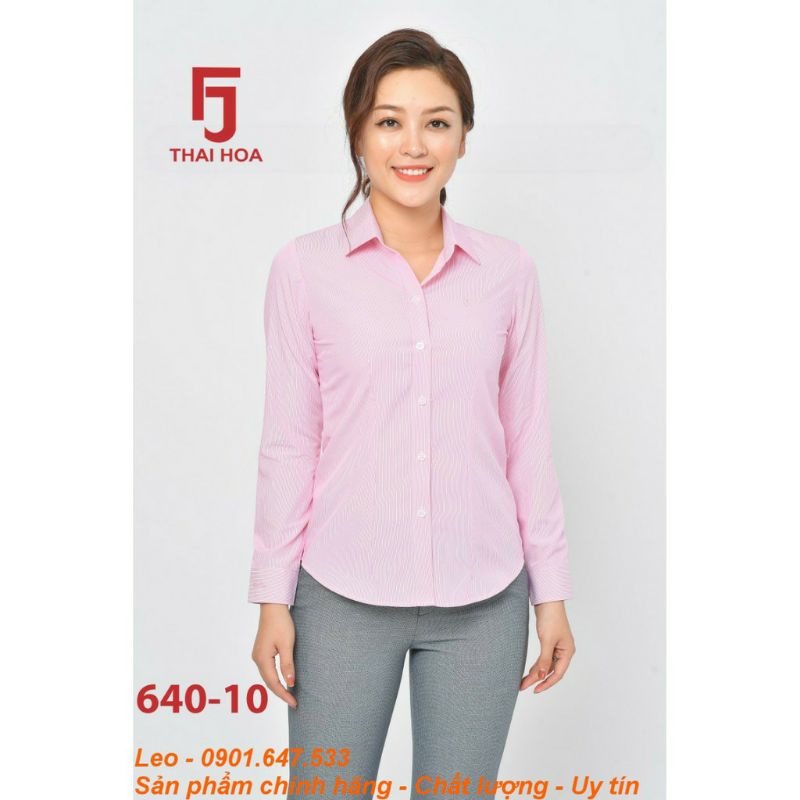 Áo sơ mi Thái Hòa kẻ sọc màu hồng vải mềm 640