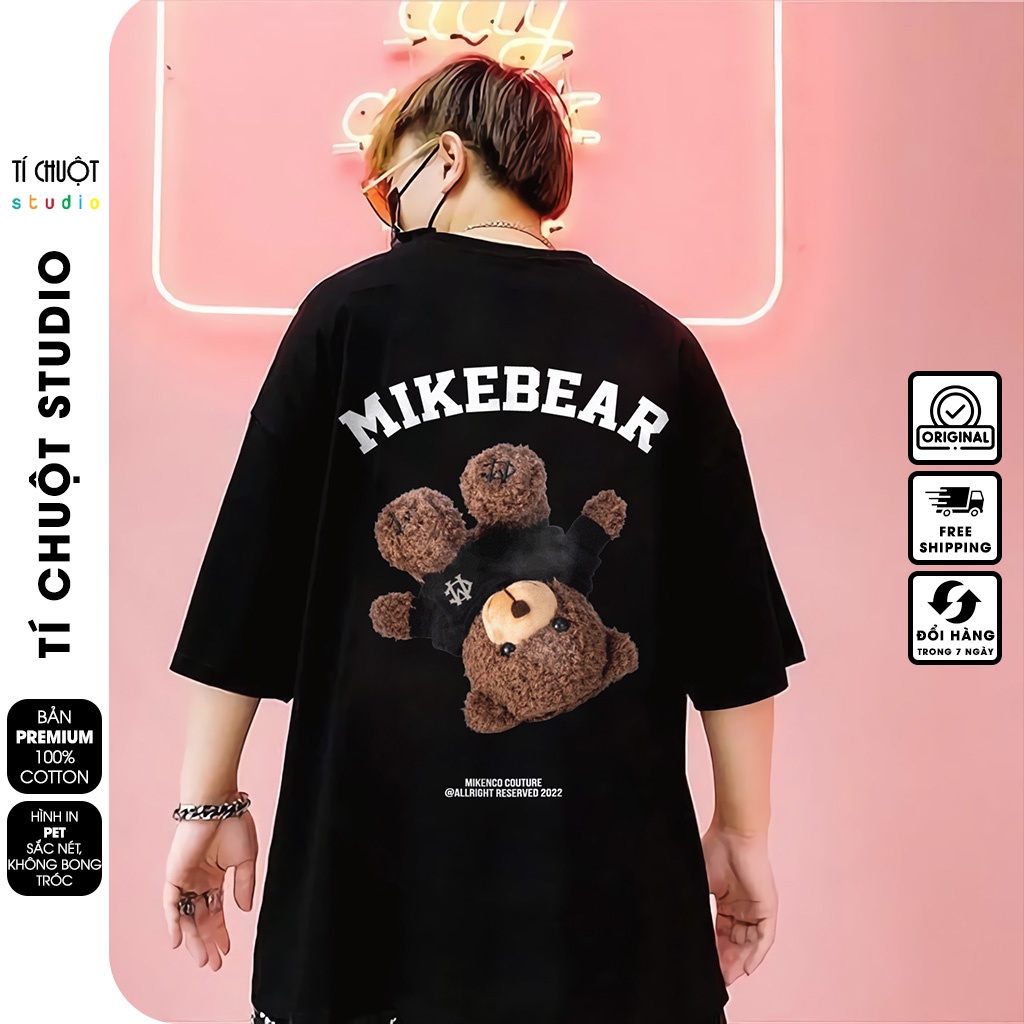 Áo thun Mikenco Mikebear nam nữ in hình 5D, áo phông unisex mikenco gấu tay lỡ - Tí Chuột Studio