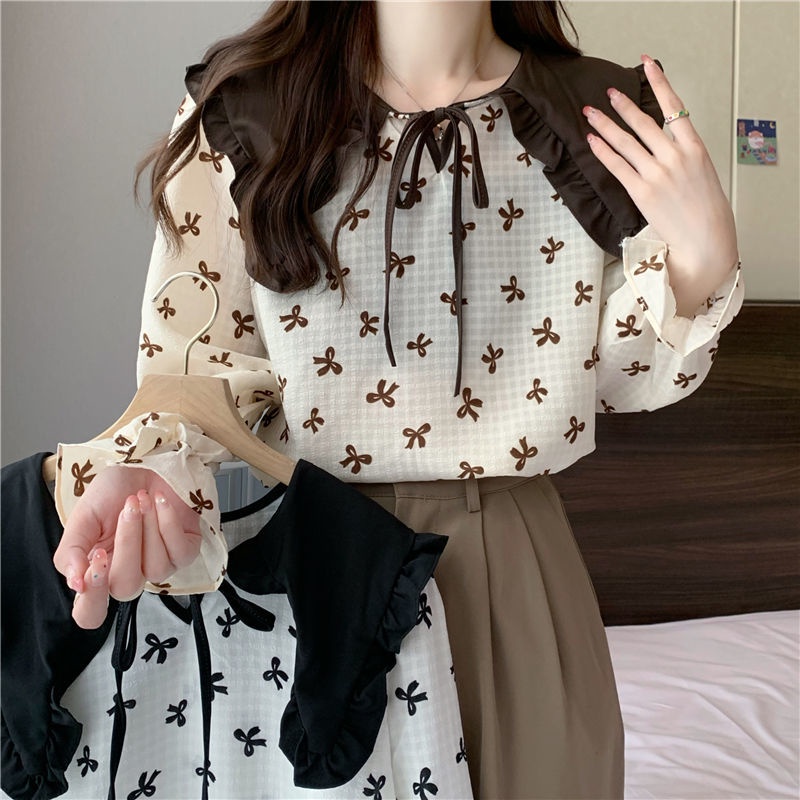 Áo Kiểu Cổ Búp Bê Họa Tiết Hoa Thiết Kế Mới Thời Trang Dành Cho Mùa Thu