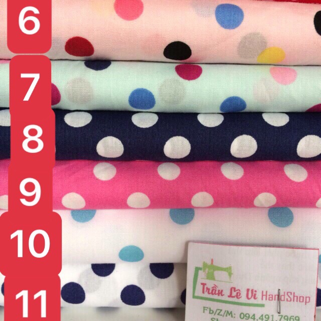 #V46🌈 VẢI TWILL HOẠ TIẾT CHẤM BI  MAY ĐỒ CHO DOLL, OBITSU, DIY, HANDMADE, QUILTING, SCRUNCHIES..