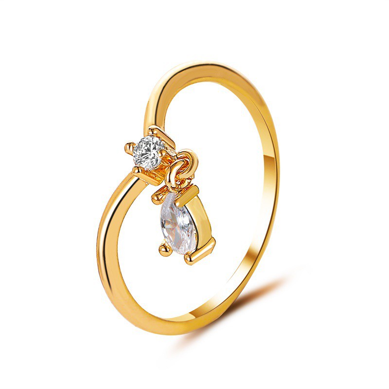 Nhẫn đeo tay đính đá zircon hình giọt nước phong cách Hàn Quốc xinh xắn