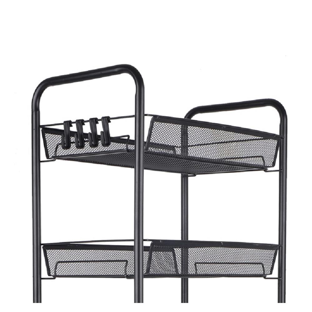 HomeBase STACKO Kệ 5 tầng bằng lưới thép có bánh xe có 4 móc treo IVY W45xH106xD26cm màu đen
