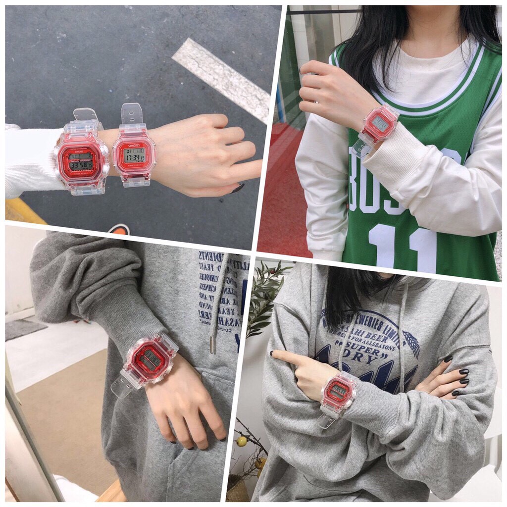 ĐỒNG HỒ NAM NƯ SHHORS VUÔNG DÂY TRONG SUỐT D360 CAO CẤP SIÊU ĐẸP