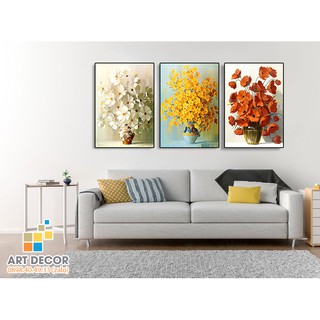 Bộ 3 tranh canvas - Rực Rỡ Sắc Hoa - 40 X 60 (Khung viền đen)