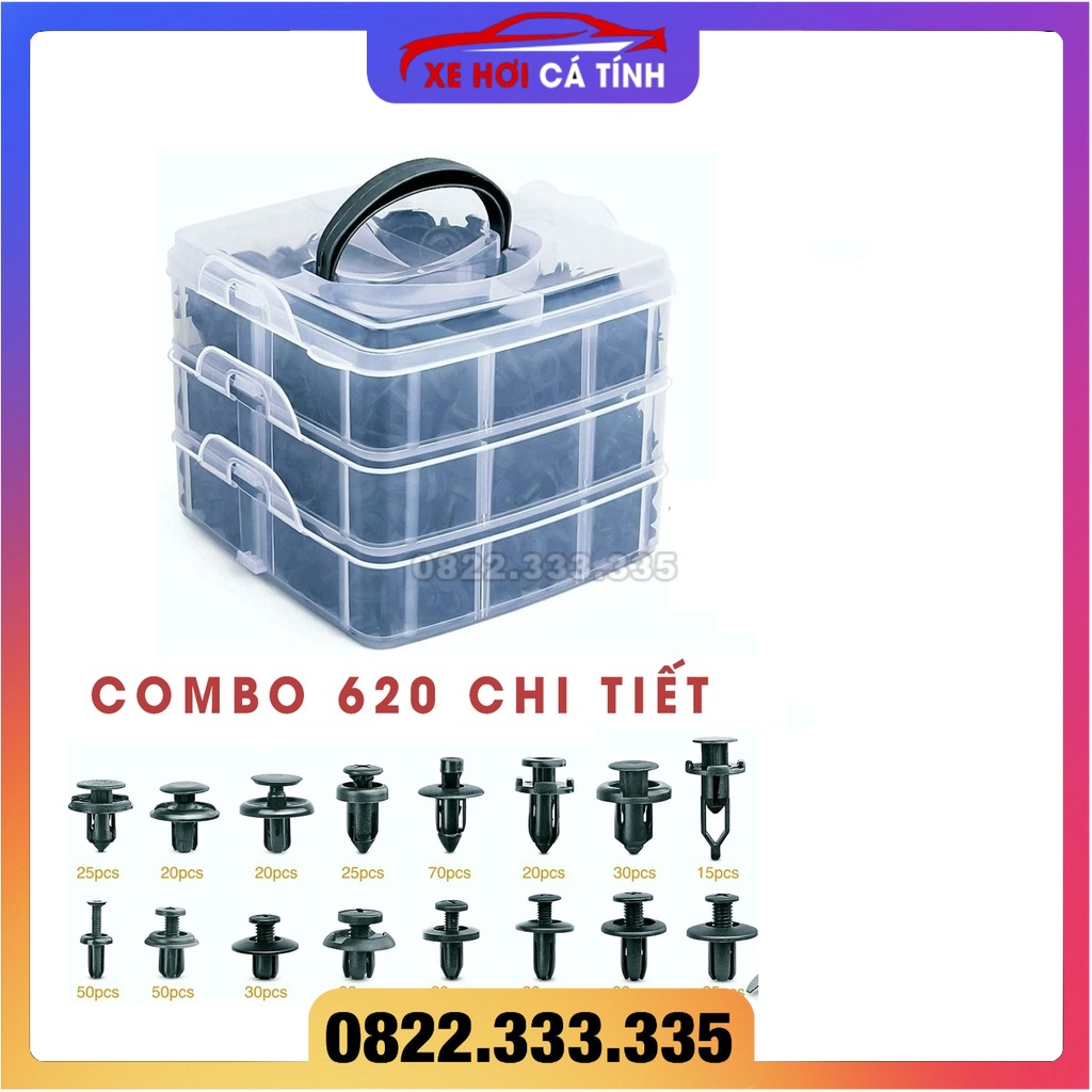 Bộ 620 Xe Ô Tô Kẹp Lai Dây Khóa Cửa Viền Ốp Lưng Đinh Tán Bình Giữ Nhiệt Nắp Động Cơ Thích Hợp Cho Fender Phụ Tùng Ô Tô