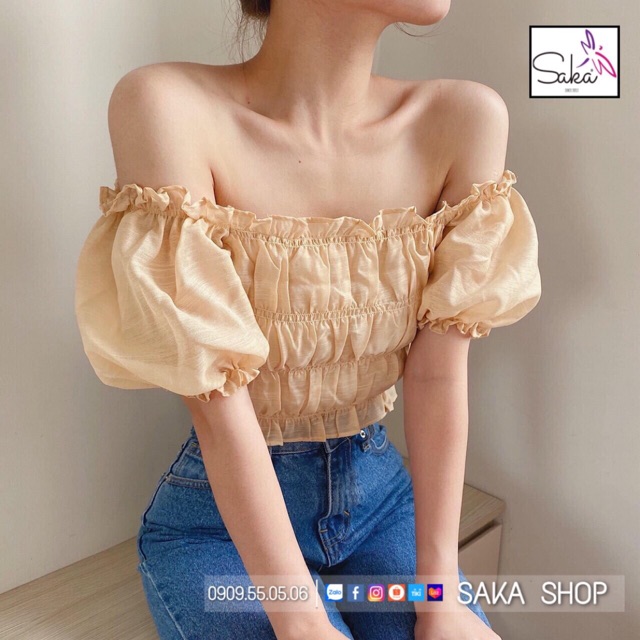 Áo kiểu nhúng chỉ trễ vai