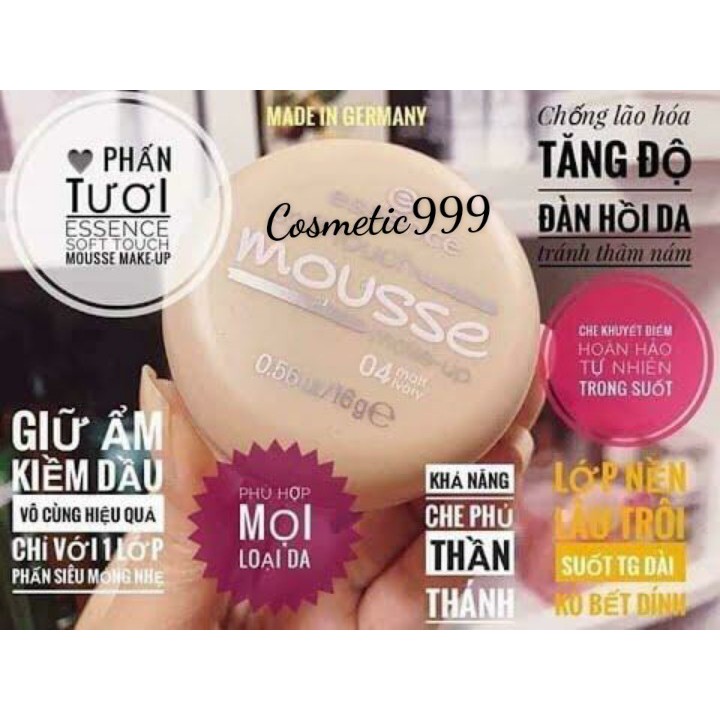 Phấn tươi essence soft touch mousse makeup matte đức chính hãng kiềm dầu dành cho da dầu da khô Cosmetic999