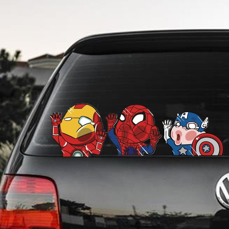 Miếng Dán Trang Trí Kính Xe Hơi/Mô Tô Hình Siêu Anh Hùng Marvel Cá Tính