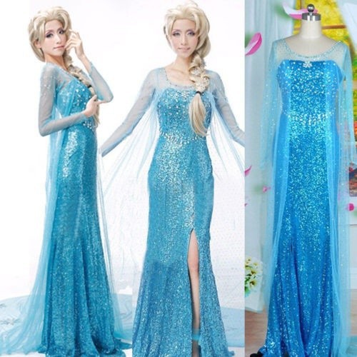 ☛☏❤Elegant Frozen Elsa Ice Queen Women Dress Skirt Cosplay Costume Fancy Dresses