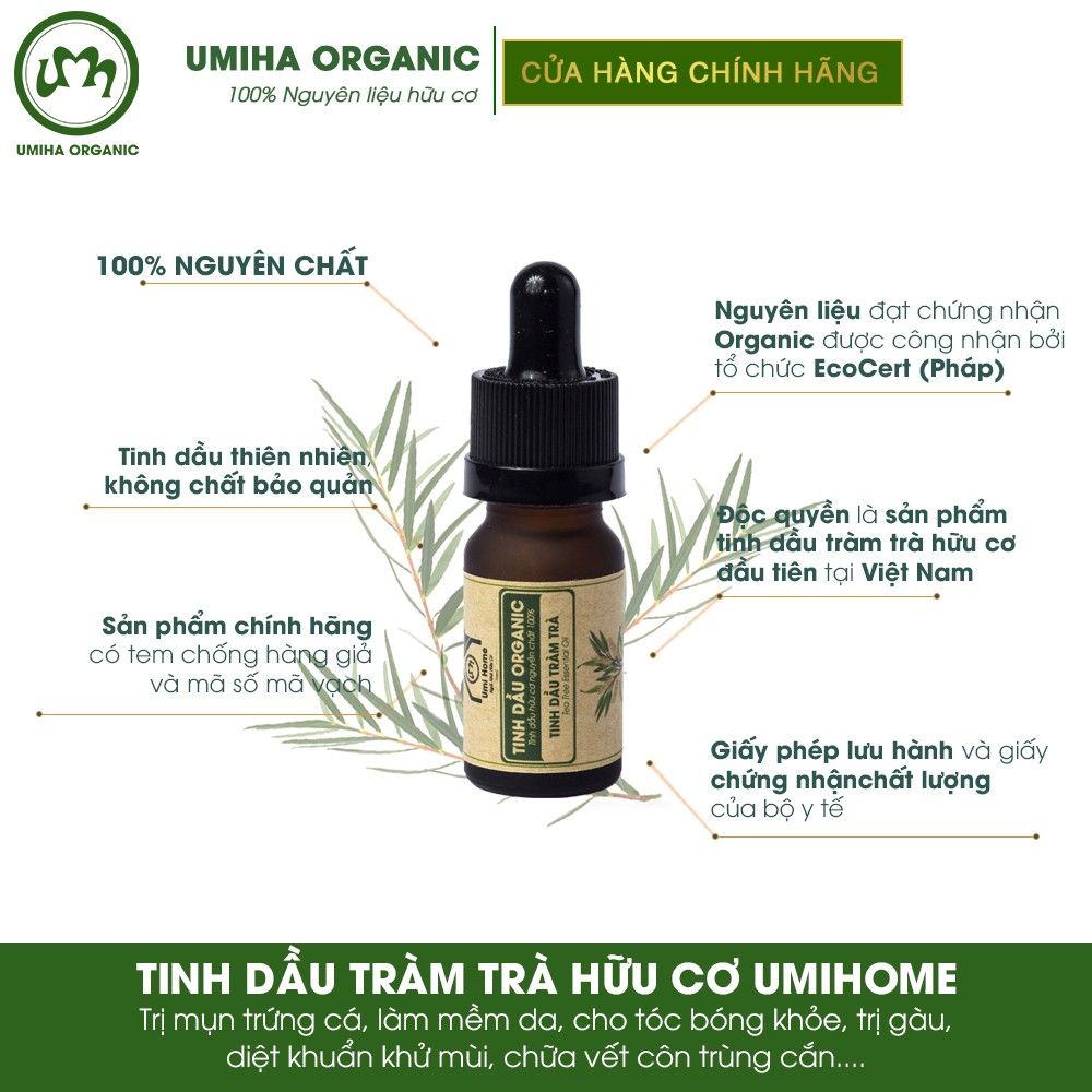 Tinh dầu Tràm Trà Tea Tree Oil hữu cơ UMIHA nguyên chất | Tea Tree Essential Oil 100% Organic 10ml