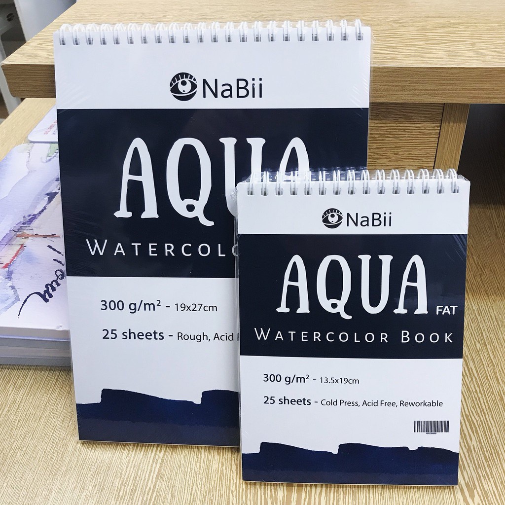 Sổ giấy vẽ màu nước NaBii Aqua Fat 300gsm 25 tờ