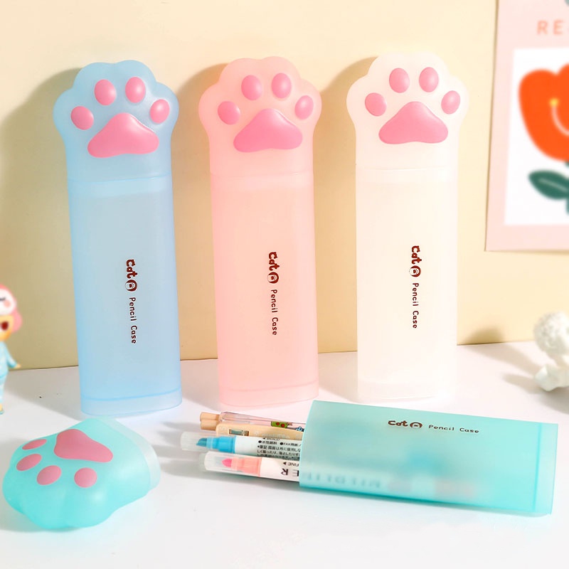 Hộp Đựng Bút Bằng Nhựa Sức Chứa Lớn Hình Dấu Chân Mèo Dễ Thương Cho Học Sinh