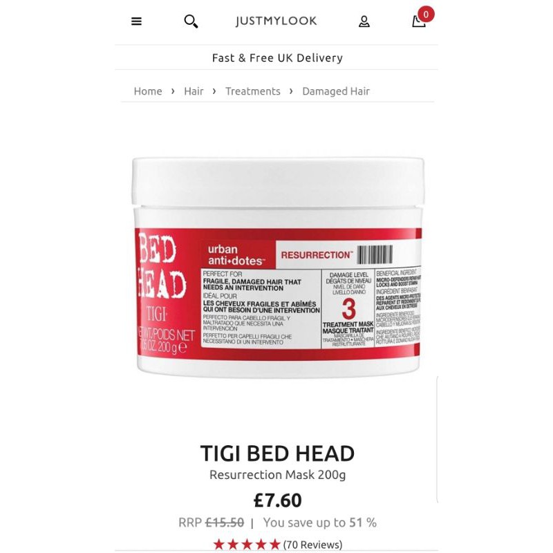 [Có Bill UK] [TIGI] Kem Ủ Tóc Tigi Bed Head Đỏ -  Chứa Nano Collagen Hồi Sinh Tóc Hư Tổn | BigBuy360 - bigbuy360.vn