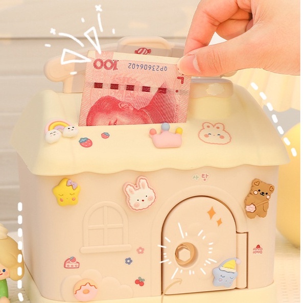 Hộp Tiết Kiệm Ngôi Nhà Có Khóa Dễ Thương - Heo Đất Bằng Nhựa - Qùa Tặng 1/6