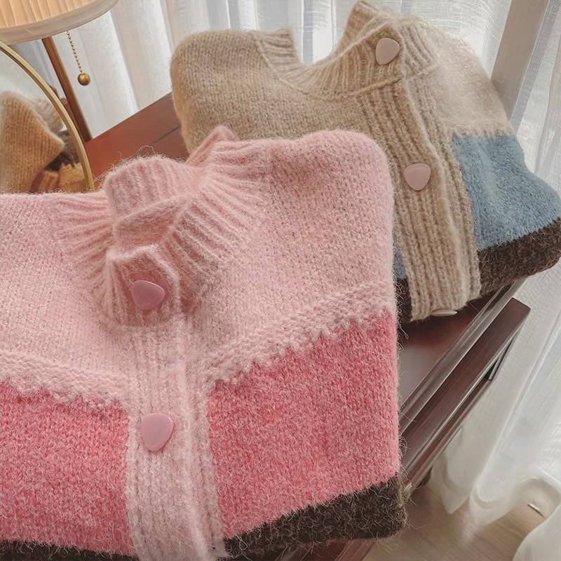 ÁO LEN CADIGAN PHỐI MÀU KẺ CHO NỮ -Hàng qccc