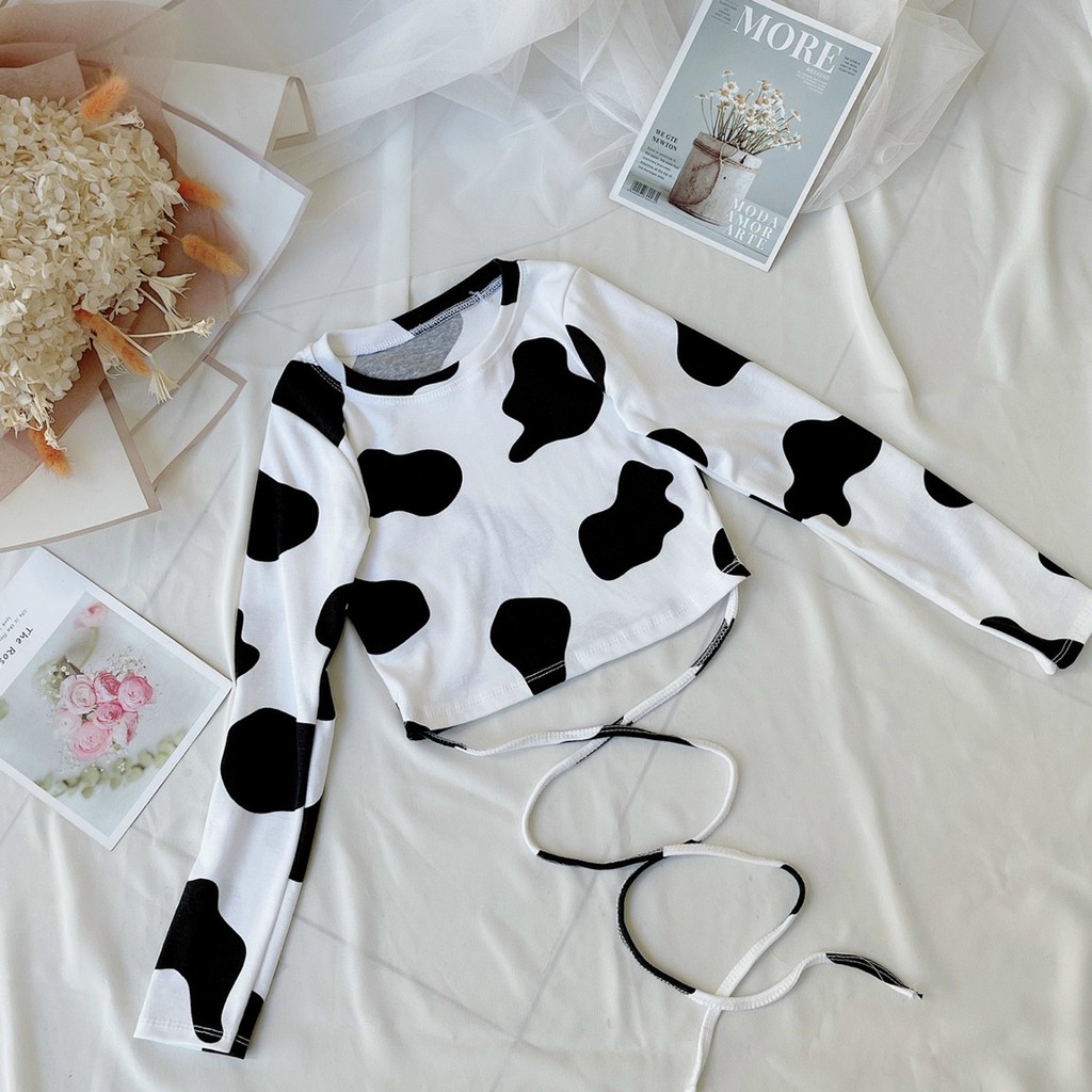 Áo Croptop Màu Bò Sữa Quấn Bụng
