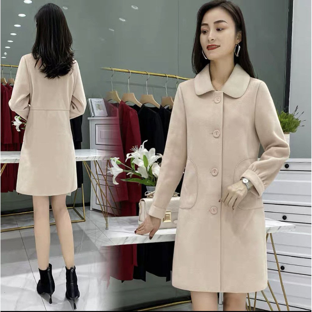 Áo  dạ ép dáng dài cực xinh màu nâu phong cách Hàn Quốc_A2097