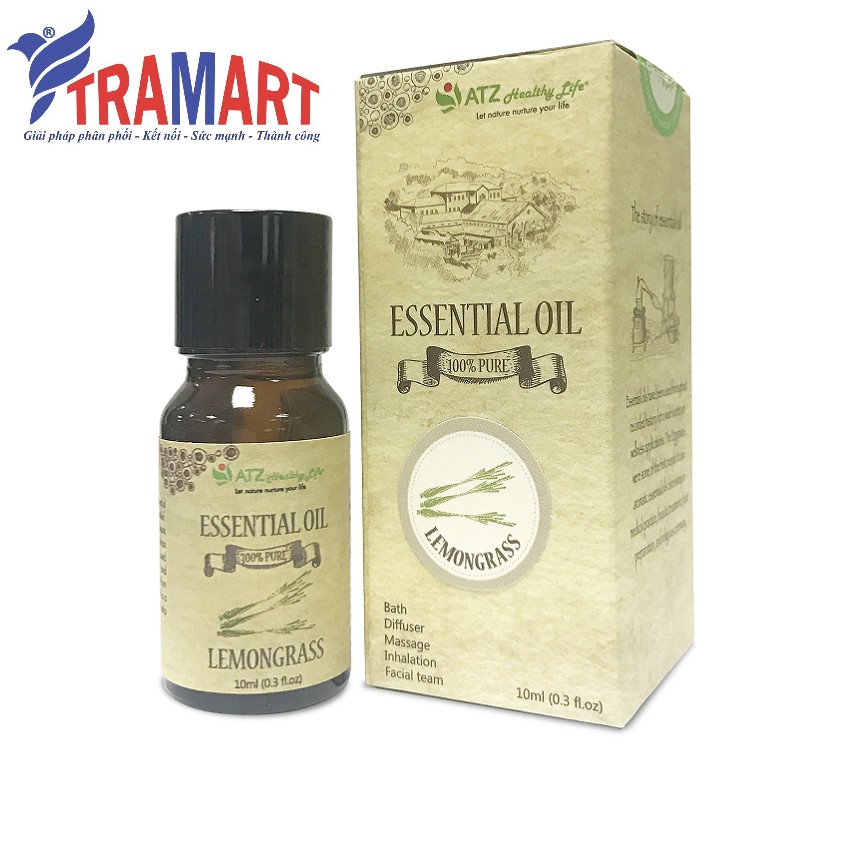 Lọ tinh dầu 10ml ATZ1346 Lemongrass (Sả) (100% thiên nhiên, Xuất xứ Ấn Độ)