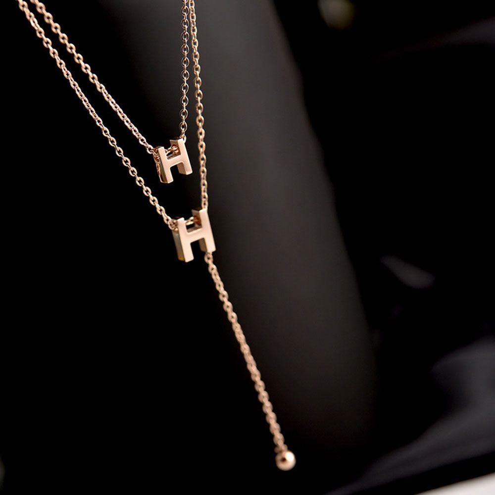 Vòng Cổ Choker Hai Lớp Mặt Chữ H Đơn Giản Thanh Lịch Phong Cách Hàn Quốc Cho Nữ