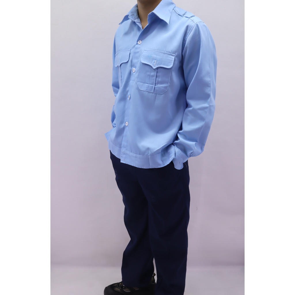 Áo bảo hộ lao động vải Kaki liên doanh, màu xanh hòa bình, sản xuất bởi Bảo hộ FFD