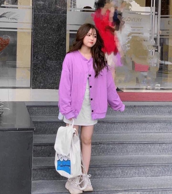 Áo Khoác Cardigan Basic Unisex Purple Ảnh Thật