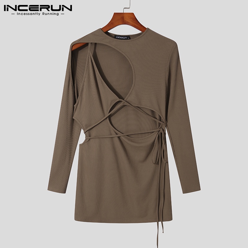 Áo INCERUN dài tay cổ tròn thiết kế độc đáo