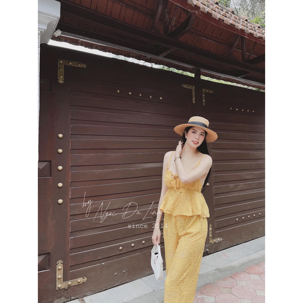 Set 2 dây ren bèo hoa vàng quần ống suông BN600