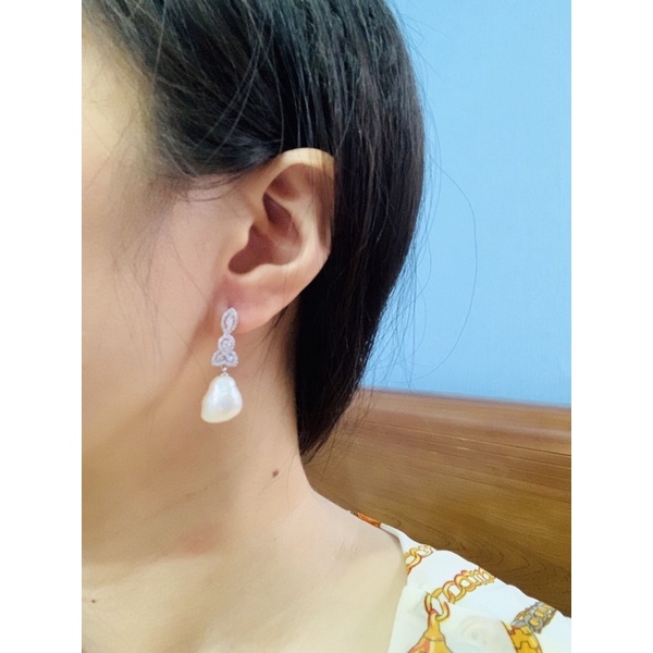 Khuyên tai bạc thật phủ vàng trắng ngọc dày xà cừ bóng NGỌC MẬU