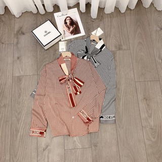Sơ mi kẻ zic nơ lụa dior siêu hot