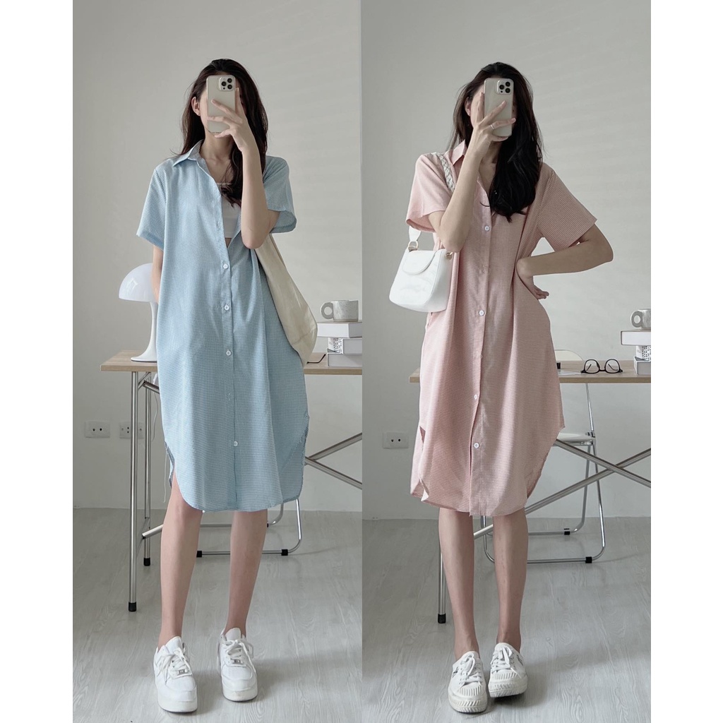 V1904 Váy somi kẻ nhỏ dáng suông Audrey | BigBuy360 - bigbuy360.vn