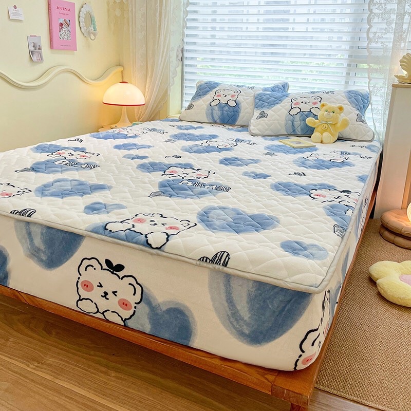 Ga gối nỉ tuyết sữa trần bông mẫu hoạt hình siêu mềm mịn ấm nhanh