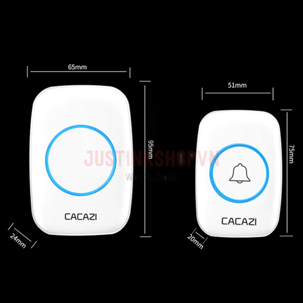 Chuông cửa không dây chống nước chống thấm dính tường đèn Flash Led chuông to A10-2 Cacazi (2 chuông) - JDHS-9473-CCCN