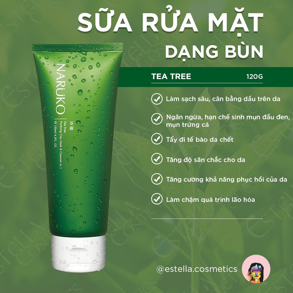 Sữa Rửa Mặt Dạng Bùn Naruko Tea Tree Purifying Clay Mask and Cleanser in 1 (120 gr)