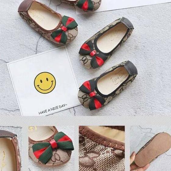 Giày Búp Bê Thắt Ruy Băng Màu Đen Nâu Plk-678 Gucci Cho Bé Gái