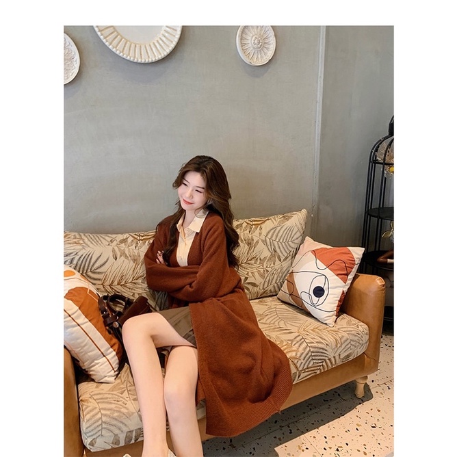 Autumn New Korean Áo khoác len nữ dài mới thu đông 2021 len dệt kim giản dị. | BigBuy360 - bigbuy360.vn