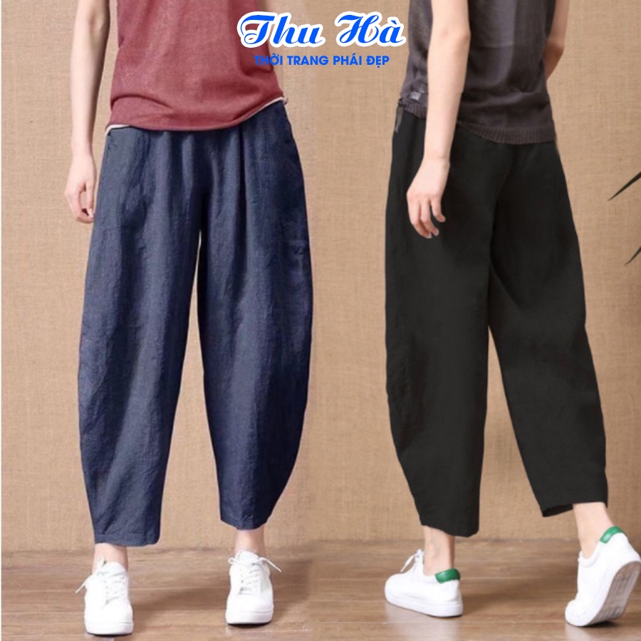 Quần kiểu nữ thời trang ống thụng lưng thun Thu Hà chất liệu Linen cao cấp mềm mát form rộng thoải mái QNH.39