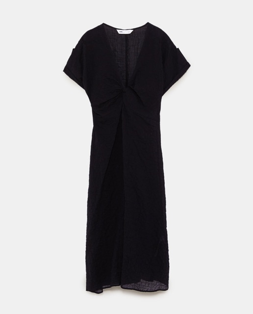 Váy ZARA textured weave tunic with knot vợt sale