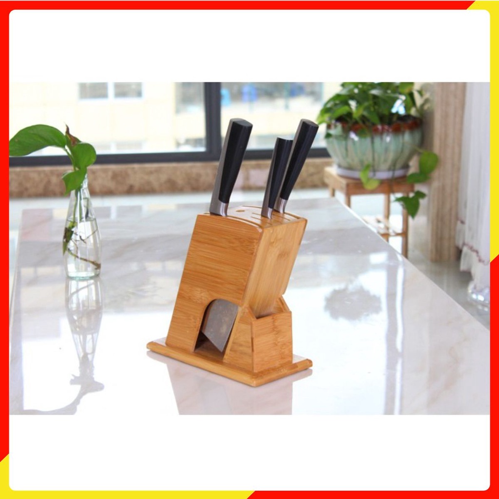 Ống Cắm Dao - Đũa Hình Chữ Nhật Nghiêng Làm Bằng Gỗ Tre Tự Nhiên, Thiết Kế Hiện Đại Tỉ Mỉ
