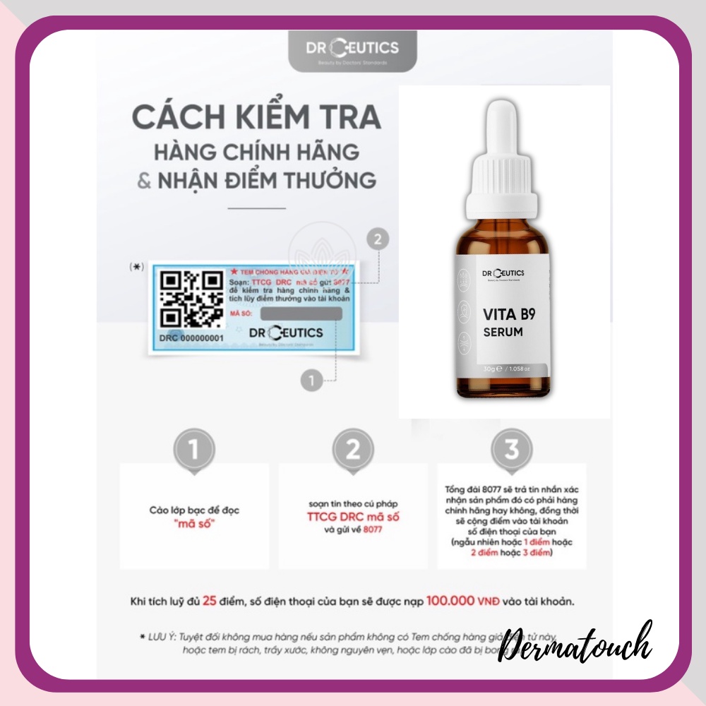 Tinh Chất Vitamin B9 - Vita B9 Serum DrCeutics Hỗ Trợ Quá Trình Phục Hồi Và Cấp Ẩm Cho Da. giảm đỏ da treatment(30gram)