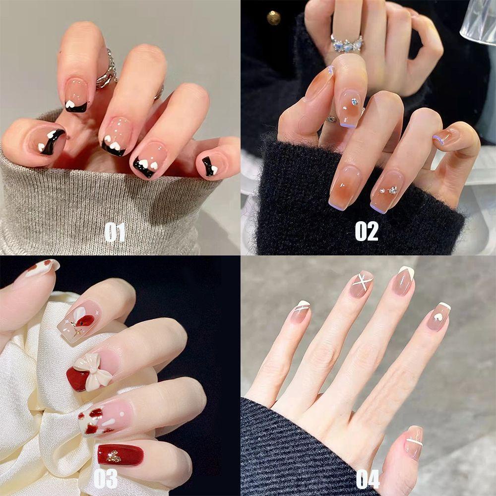 Bộ 24 Móng Tay Giả Ngắn / Tròn / Vuông Che Phủ Toàn Diện