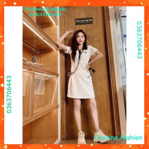 Đầm Polo Nữ Thêu Chữ Cộc Tay Dáng Rộng 🍉 VÁY POLO THUN BE ANNIE VIỀN CỔ ĐEN ULZZANG 💎👗👑-GNFShop