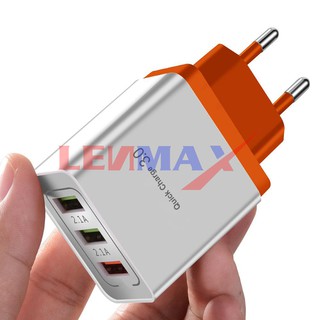 Cóc Sạc Nhanh Quick Charge 3.0, Sạc Cùng Lúc 3 Thiết Bị, tích Hợp Chip Thông Minh An Toàn,cóc sạc điện thoại, LENMAX