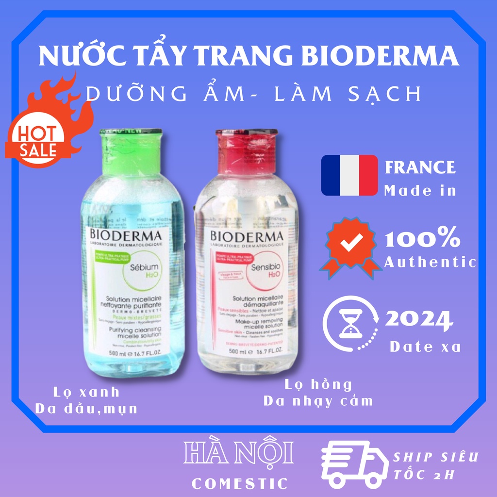 Nước tẩy trang bioderma 500ml dành cho da dầu, da mụn, da nhạy cảm .