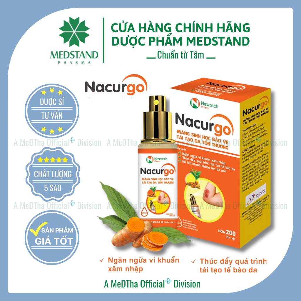 Nacurgo Xịt - Bảo Vệ Da, Tái Tạo Da, Rửa Vết Thương, Sơ Cứu Vết Bỏng (Lọ 12ml, 30ml) [Chính Hãng]