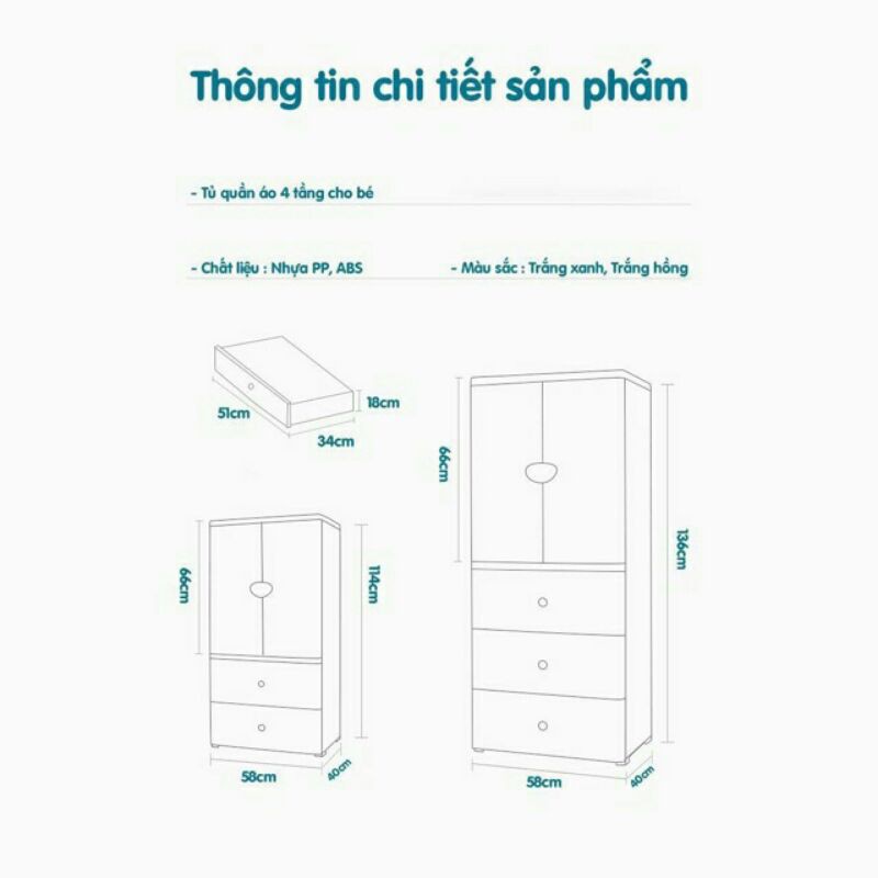 [ Hỗ trợ 70k ship] Tủ nhựa quần áo cho bé Kub cao cấp hàng chính hãng